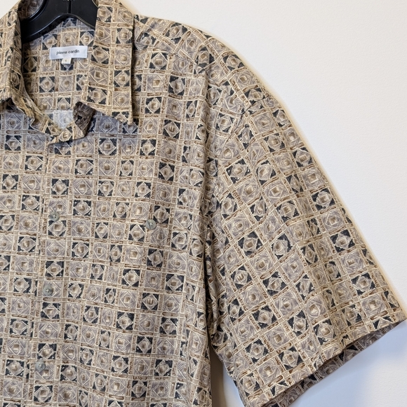 Vintage Pierre Cardin Button Down Shirt 90s Geometric Print Cotton Made in Korea - Picture 5 of 12